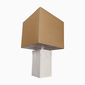 White Ceramic Table Lamp with with Palm Tree Decor in the style of Vivai del Sud, 1970s