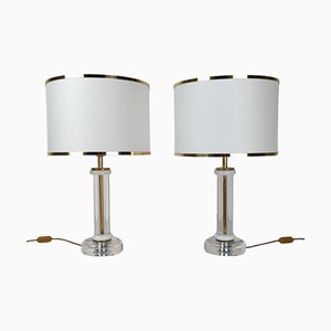 Tischlampen aus Acrylglas & Vergoldetem Messing, 1970er, 2er Set