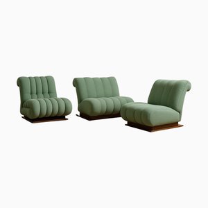 Sillones modulares con bases anchas de madera de Mario Bellini, Italia, años 70. Juego de 3
