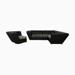 Tiziana Corner Sofa and Armchair in Black Leather from Bretz, Set of 2