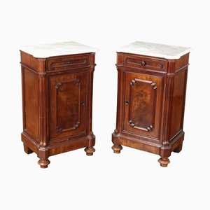 Antique Umbertino Mahogany and Marble Bedside Tables, Italy, 19th Century, Set of 2