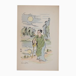 Tsuguharu FOUJITA, Salbei am Fluss, Gravur