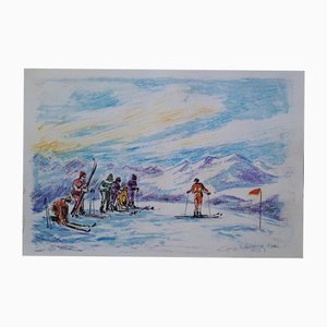 Georges Yoldjoglou, Ski Departure, Original Color Lithograph