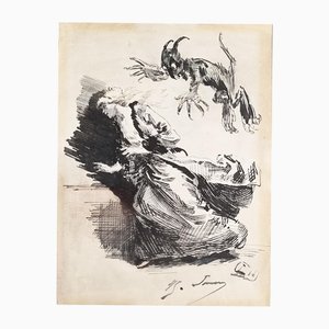 Henry Somm, Evil Spirits, 1890er, Tuschezeichnung