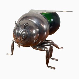 English Silver-Plated and Green Glass Bee Honey Pot, 1900s