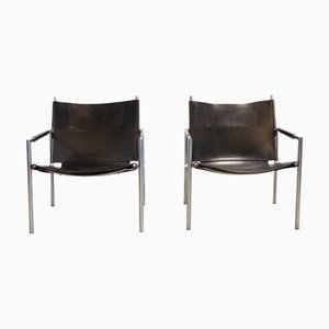 Schwarze SZ02 Ledersessel von Martin Visser für 't Spectrum, 1970er, 2er Set