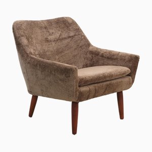 Danish Armchair in Brown Faux Sheepskin, 1970s
