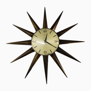 Mid-Century Gilt Starburst Clock attributed to Metamec, 1960s