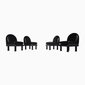 Schwarze Ledersessel im Stil von Ettore Sottsass, 1980, 4er Set