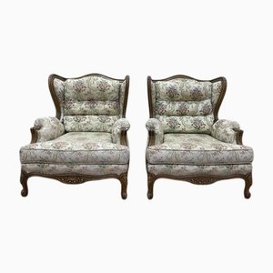 Louis XV Style Bergère Ear Armchairs, Set of 2