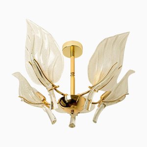 Murano Glass and Brass Leaves Chandelier, 1960s