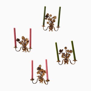 French Gilt Toleware Sconces, Set of 4
