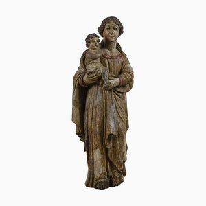 16th century Wooden Statue of Madonna with Child
