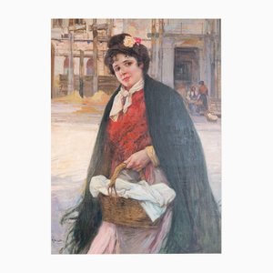 Ricardo Brugada Y Panizo, The Flower Seller, 19th Century, Oil on Canvas