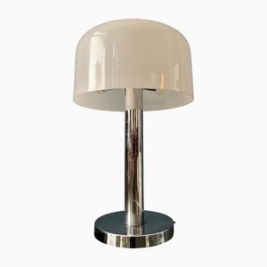 Space Age Chrome Table Lamp with White Acrylic Glass Mushroom Shade