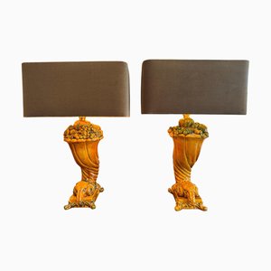 Glazed Ceramic Leaning Rams Table Lamps, 1950s, Set of 2