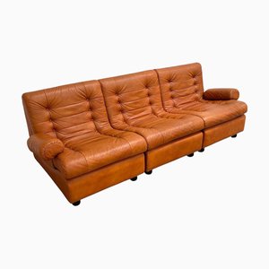 Modulares Lounge Sofa aus cognacfarbenem Leder, 1970er, 3er Set