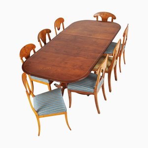 Sedie da pranzo Biedermeier in betulla dorata, Svezia, inizio XIX secolo, set di 16