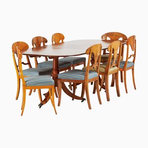 Swedish Biedermeier Dining Chairs in Flame Golden Birch, 1920s, Set of 8