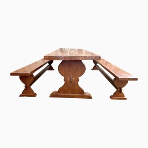 Table et Bancs de Monastère en Chêne, 1920s