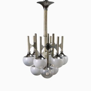 Vintage Lamp in Steel and Glass attributed to Gaetano Sciolari, Italy, 1960s-1970s