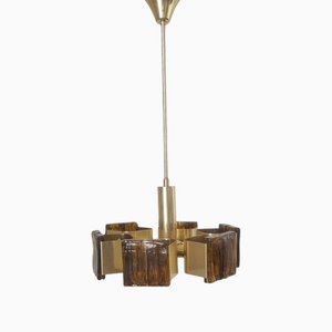 Mid-Century Brass and Resin Chandelier, 1970s