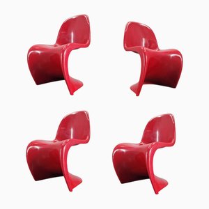Red Chairs attributed to Verner Panton for Herman Miller / Fehlbaum, 1970s, Set of 4