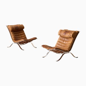 Ari Sessel aus Cognacbraunem Leder von Arne Norell, Schweden, 1960er, 2er Set