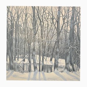 Claude Sauthier, Foresta innevata, anni '70, Olio su tela