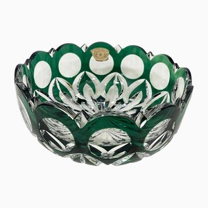 Green Cut-to Clear Crystal Centerpiece Fruit Bowl from Val Saint Lambert