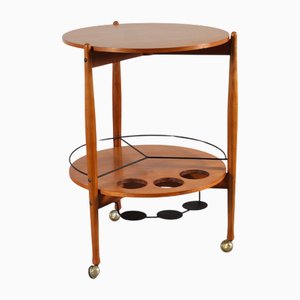 Carrito de bar Mid-Century circular de madera de Fratelli Reguitti, Italia, años 60