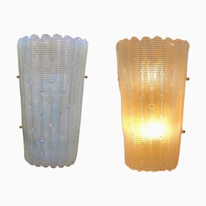 Ribbed Opaline Murano Sconces, 1960s, Set of 2