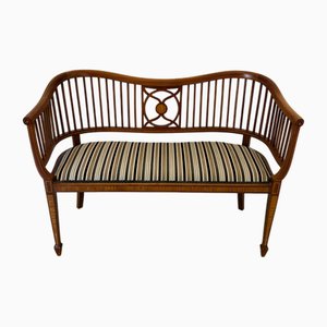 Antike edwardianische Bank aus Mahagoni mit Intarsien, 1900er
