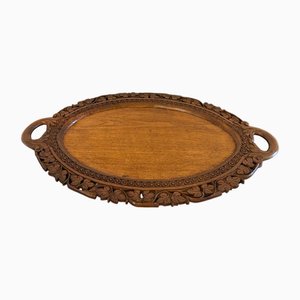 Antique Edwardian Carved Oval Tea Tray, 1900s