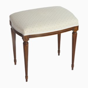 Pouf in stile Luigi XV in mogano con rivestimento bianco