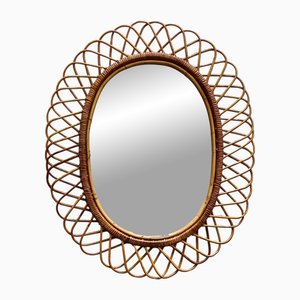 Ovaler Wandspiegel aus Rattan & Bambus, Franco Albini zugeschrieben, 1960er