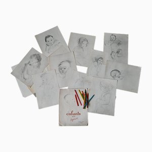 Sigrist, Childrens Drawings, Frankreich, 1936, Papier, 10 Set
