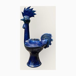 Blue Ceramic Rooster Vase, France, 1960s