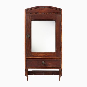 Mobiletto Art Déco in quercia con specchio smussato, Francia, inizio XX secolo