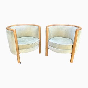 Set de Fauteuils Barrel en Hêtre et Velours Vert Amande de Maison Rosello, 1970