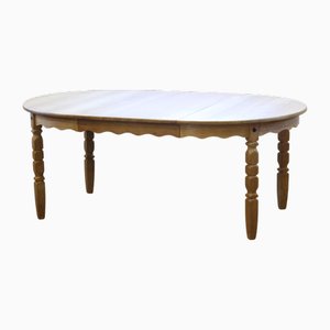 Danish Round Extendable Dining Table in Light Oak by Henning Kjærnulf, 1960s