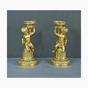 Mid-19th Century Louis XVI Gilt Bronze Candleholders, Set of 2