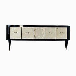 Italienisches Art Deco Sideboard aus Pergament & Schwarzem Lack, 1950er