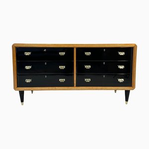 Italian Art Deco Maple, Brass and Black Lacquered Dresser attributed to Paolo Buffa, 1940s