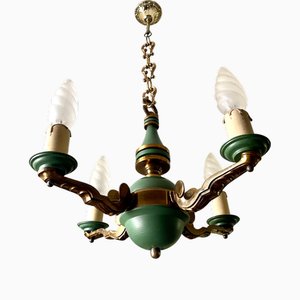 Art Deco Chandelier in Bronze and Green Lacquered Sheet Metal, 1930