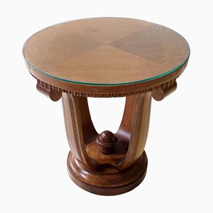 Table Basse Art Déco Ronde en Chêne Durmast et Verre, Italie, 1940s