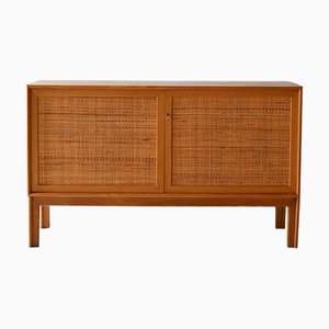 Meuble Scandinave en Chêne avec Portes en Rotin par Alf Svensson, 1960s
