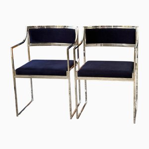 Vintage Italian Metal and Velvet Armchairs, 1970, Set of 2