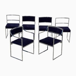 Vintage Italian Chairs and Armchairs in Stainless Steel, 1970, Set of 6
