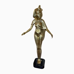 Vintage Egyptian Goddess Selket Figurine in Brass with Marble Base, 1950s